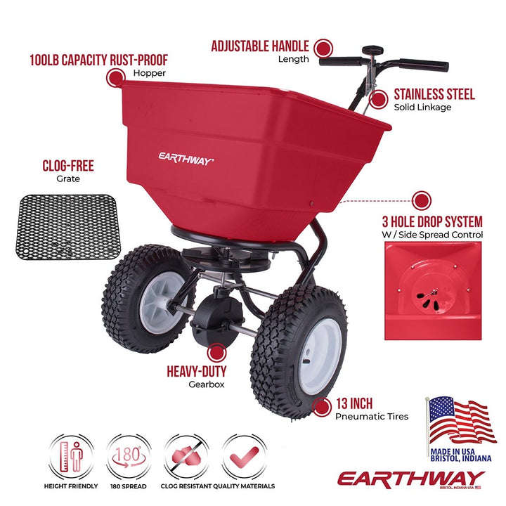 Earthway commercial broadcast seed & fertiliser spreader 45kg - Solo New Zealand